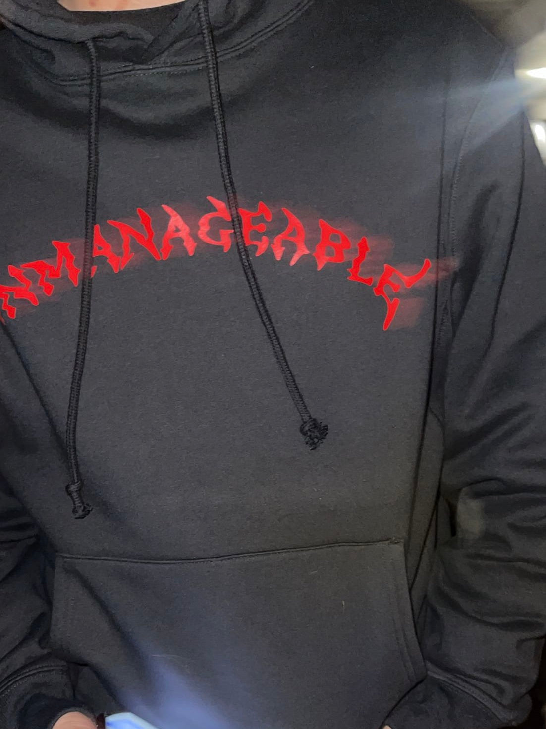 RED UNMANAGEABLE LOGO HOODIE